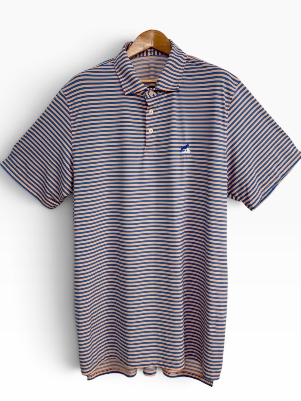 B. Draddy Men’s XL Sport Jesse Polo Eat a Peach Blue Orange Stripe Golf Shirt UV